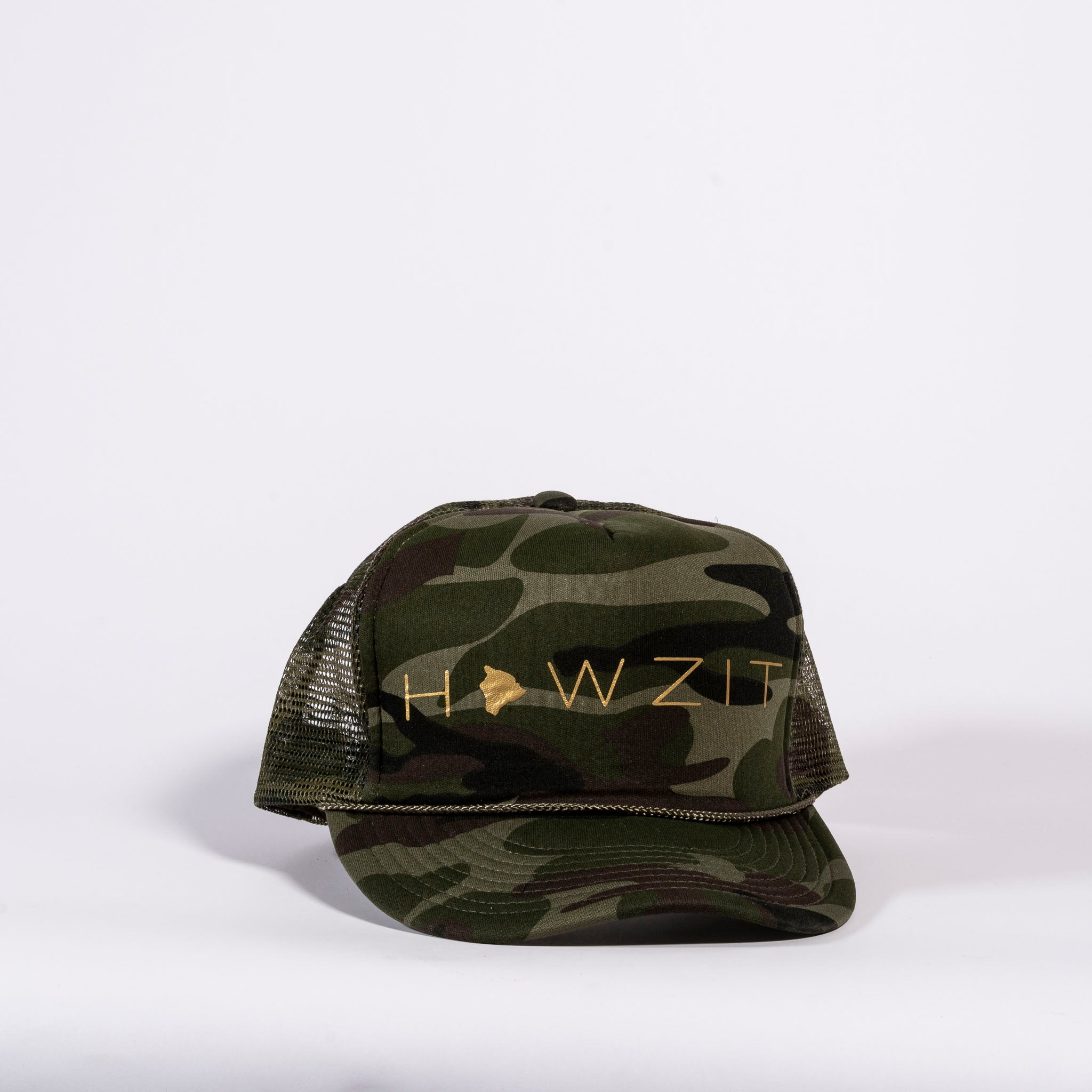 Howzit Big Island Camo Trucker Hat  Kohala Spa at Hilton Waikoloa Village